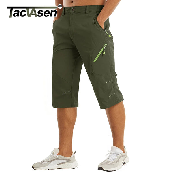 TACVASEN Below Knee Length Summer Waterproof Shorts Mens Quick Drying 3/4 Capri Pants Hiking Walking Sports Outdoor Nylon Shorts