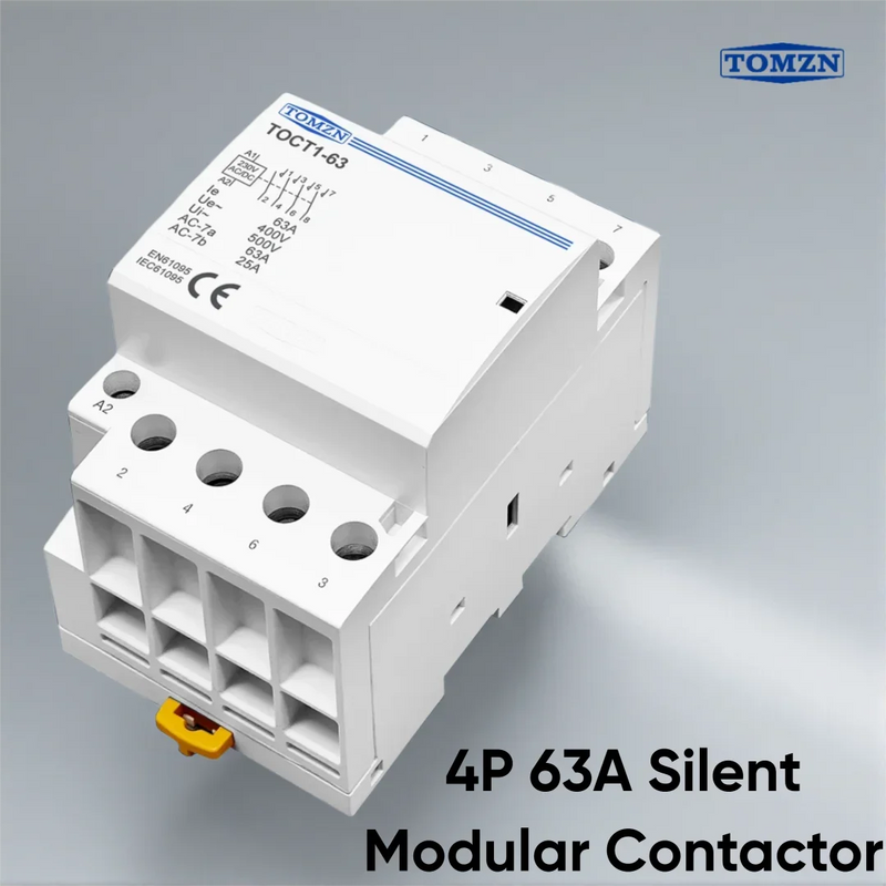 TOMZN TOCT1 4P 63A Din Rail Contactor – 400V AC, Coil: AC/DC 24/110/230V, Contacts: 4NO / 4NC / 2NO2NC (Changeover)