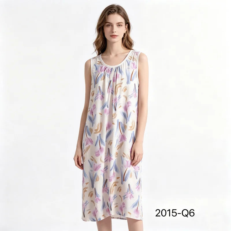 Women's Nightgown Night Dress Round-Neck Sleeveless Summer Nightgowns Woman Sleep Soft Lounge Dress for XL-6XL Pajamas Dress