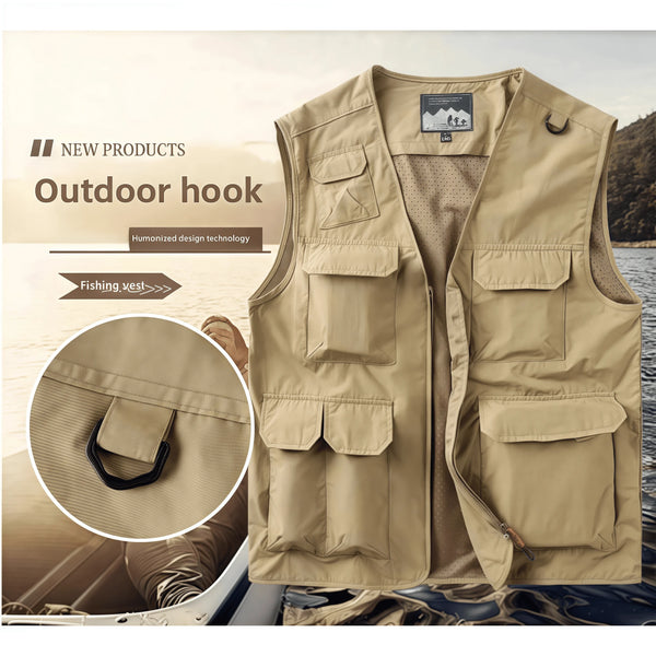 Men's waistcoat outdoor  quick-drying V-neck lightweight fishing vest Large Size Casual photography jacket  multi-pocket vest