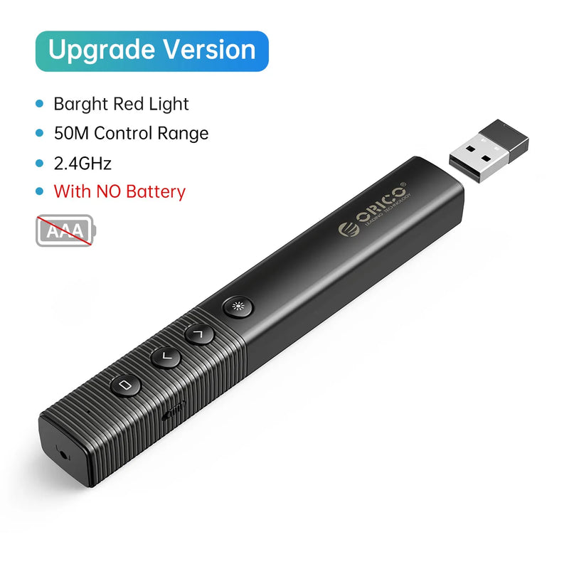 ORICO Presentation Clicker Remote Laser Pointer Wireless USB Presenter Slideshow PowerPoint Clicker 2.4GHz for Google Slides
