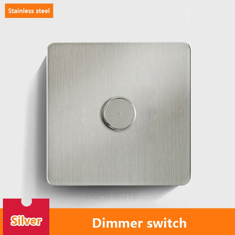 EU UK Standard Single Dimmer Switch Knob Wall Light Switch Black/White/Silver/Gold Stainless Steel Panel Speed Fan Contro Switch