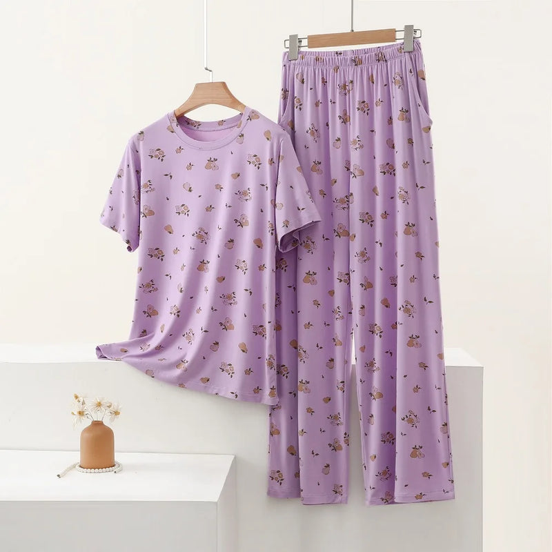 Floral Pajamas Woman Summer Thin Two-piece Ladies Set Modal Loose Home Suit Short Sleeve Nightwear for Woman Sleepwear Pijama