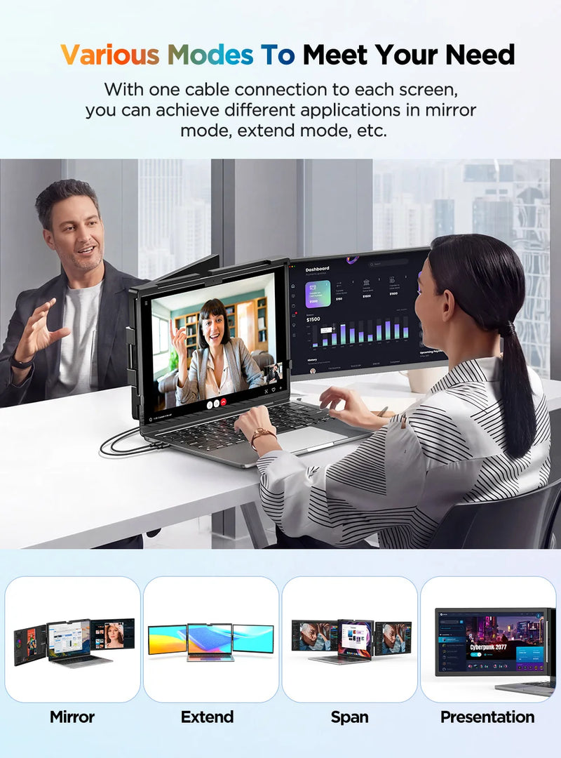 UPERFECT UStation Z 14 Tri Screen Laptop Monitor Extender Triple Display Portable Workstation For Dell Mac ASUS HP Plug & Play