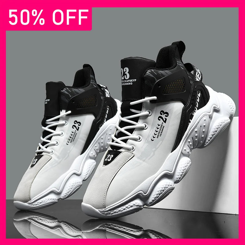 Mens Running Shoes 2026 New High Top Thick Bottom Non-Slip Lace-up Trendy Daily Leisure Comfortable Sneakers for Men