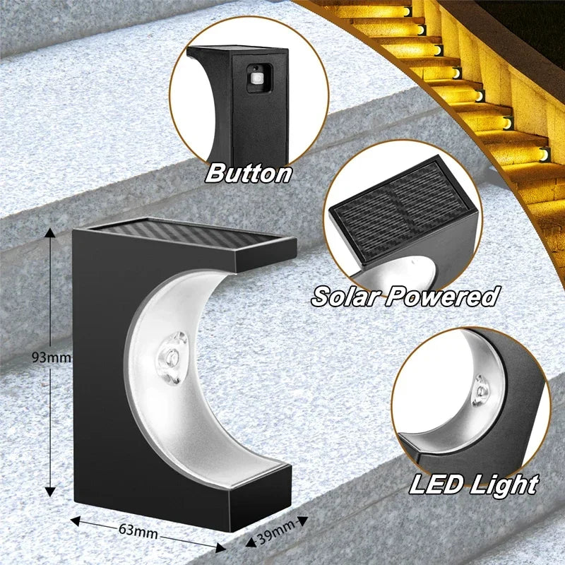 Solar-Powered LED Step Lights Outdoor Sensor Lighting for Stairs Garden & Pathway Outdoor Lighting IP65 Solar Powered Waterproof