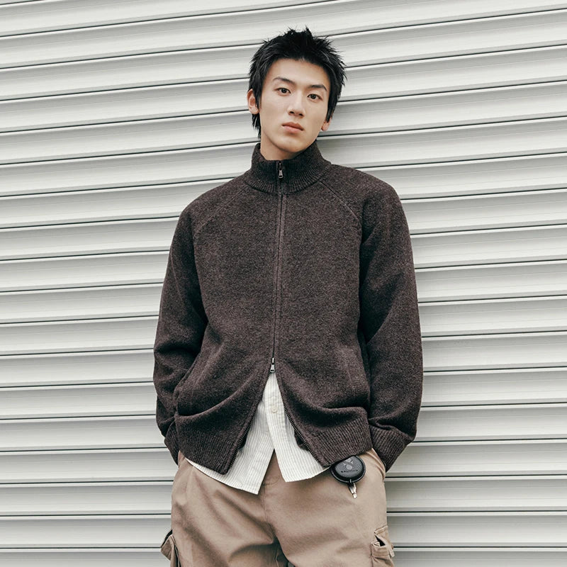 Semir Men Cardigan Knit Loose Mock Neck Raglan Sleeve 2026 Autumn Couple Style Sweater Outerwear Soft Daily Layer