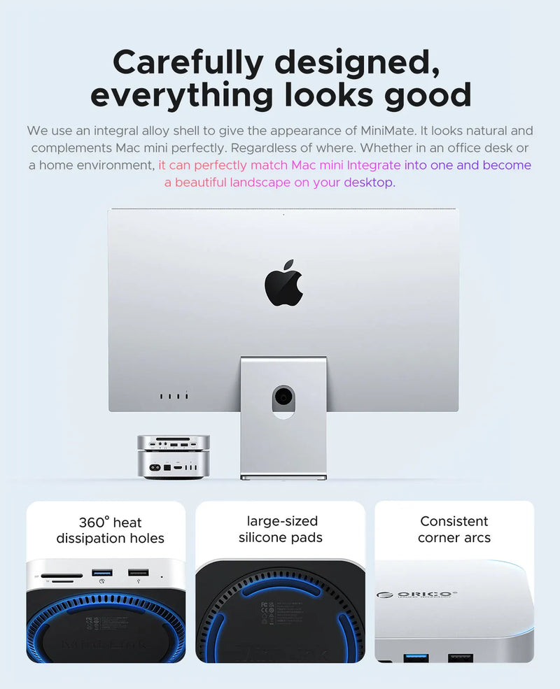 ORICO 40G MiniMate USB HUB Docking Station for Mac Mini M4 M4 Pro M.2 NVMe 512G 1T 2T Portable Mobile Hard Drive USB-A&C Port