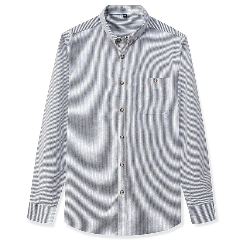 Men's Spring Summer Striped Shirts Long Sleeve Japanese Style Casual Button Down Shirt Vintage Turn-down Collar Male Tops