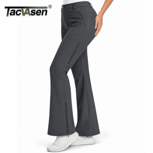 TACVASEN Women's Winter Fleece Lined Flare Pants Waterproof Fit Over Boots Thermal Ski Pants Outdoor Golf Moveable Pants