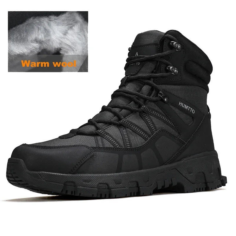 HUMTTO Winter Snow Boots Woman Leather Womens Sneakers Black Hiking Trainers Keep Warm Trekking Boots Outdoor Women Casual Shoes