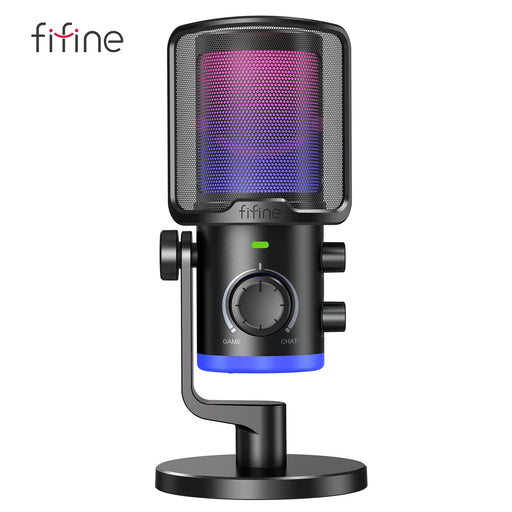 FIFINE USB Gaming Microphone with Noise Cancellation/RGB/Gain&Balance Knob,Condenser Mic for Streaming Podcasting-Ampligame AM6 AM6W CHINA