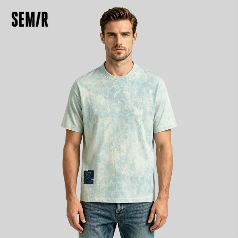 Semir Mens Tshirt 2026 Denim Like Batik Printed Knitted Loose Crew Neck Casual Fashion Soft Comfortable Tops