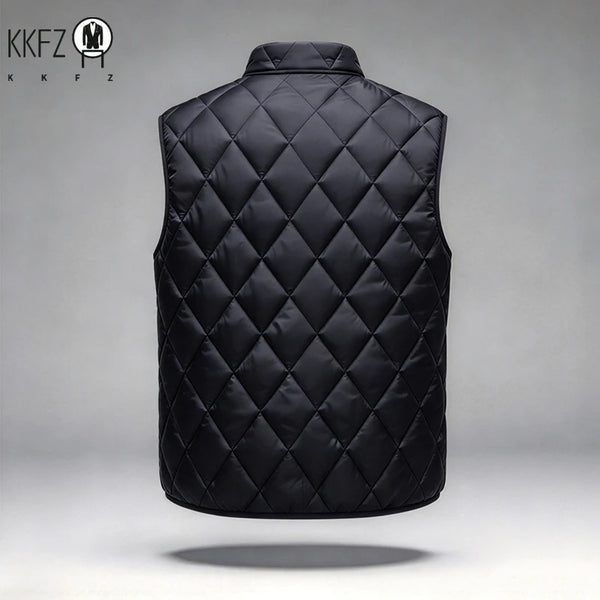 Mens Casual Light Padded Sleeveless Gilet Stand Collar Diamond Quilted Vest Windproof Waistcoat Outdoor Inner Layer Top