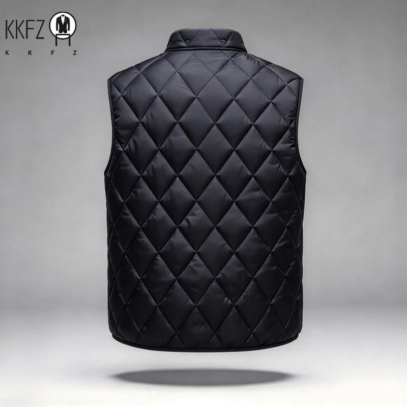Mens Casual Light Padded Sleeveless Gilet Stand Collar Diamond Quilted Vest Windproof Waistcoat Outdoor Inner Layer Top