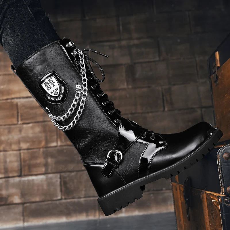Men's high top motorcycle boots spring summer fashion outdoor collision resistant anti slip soft sole casual cross-country boots