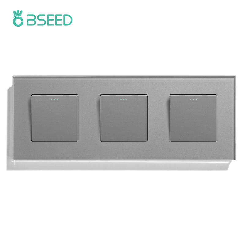 BSEED EU Standard Wall Light Switch 1/2Gang 1Way Toggle Switch Glass Panel Mechanical Wall Switch On Off 10A 250V Blue Backlight