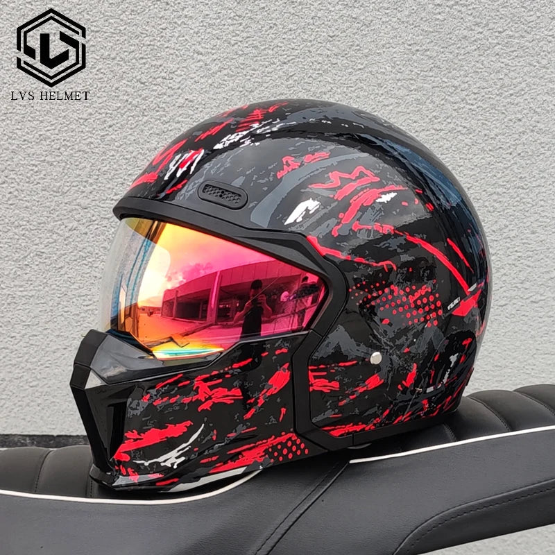 DOT approves adult retro motorcycle helmet modular detachable combination full helmet detachable semi covered pilot helmet