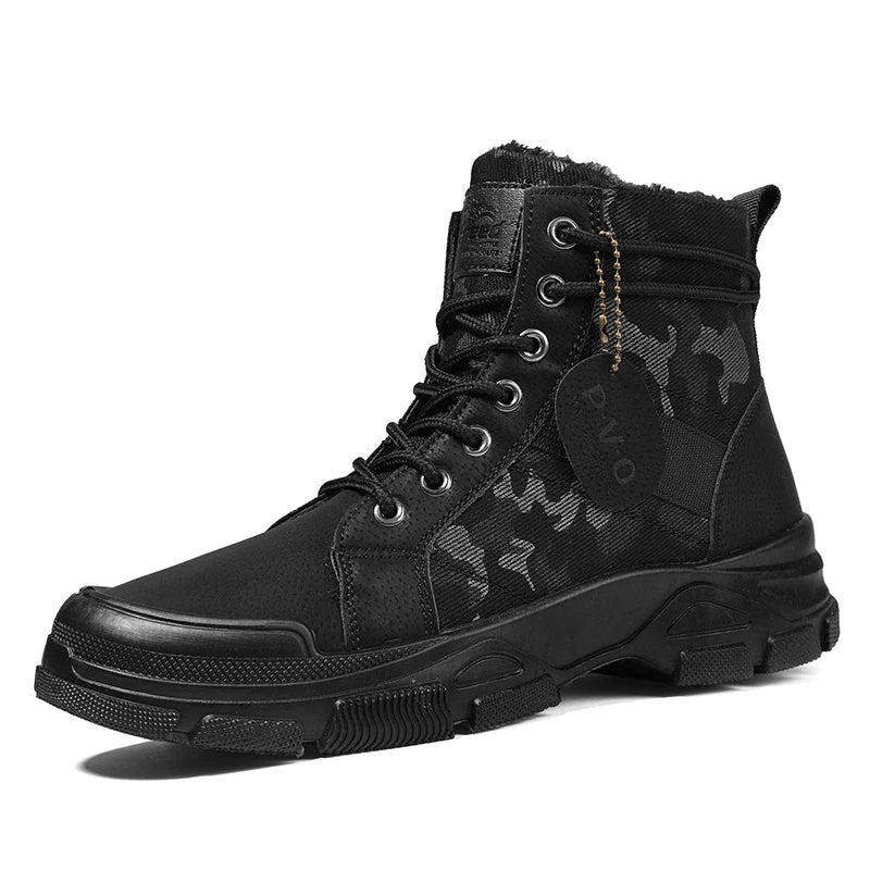 Men's canvas boots new autumn winter plus velvet high-top warm casual boots outdoor boots camouflage tooling boots casual boots