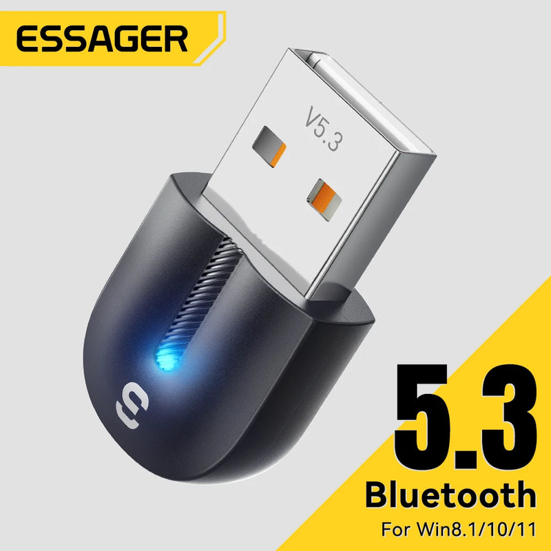 ឧបករណ៍ភ្ជាប់ប៊្លូធូស Essager USB Dongle Bluetooth 5.3 សម្រាប់កុំព្យូទ័រ កុំព្យូទ័រយួរដៃ ឧបករណ៍បំពងសម្លេង ឧបករណ៍ទទួលសំឡេង កណ្ដុរឥតខ្សែ ក្តារចុច ឧបករណ៍បញ្ជូន USB