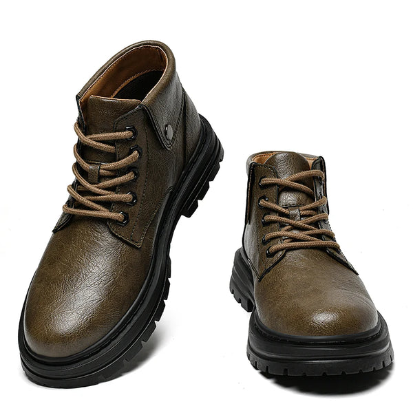 Mens Leather Boots Ankle British Style with Platform Soles Cushion Plush/Non-Plush Options Plus Big Size 48 49 50