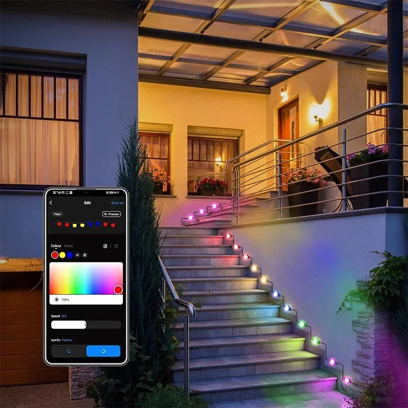 ភ្លើង LED RGB Eaves IP65 ភ្លើងខ្សែឆ្លាតវៃក្រៅផ្ទះ ភ្លើងខ្សែពណ៌ DIY សម្រាប់ដំបូលផ្ទះ រានហាល ហាឡូវីន បុណ្យណូអែល