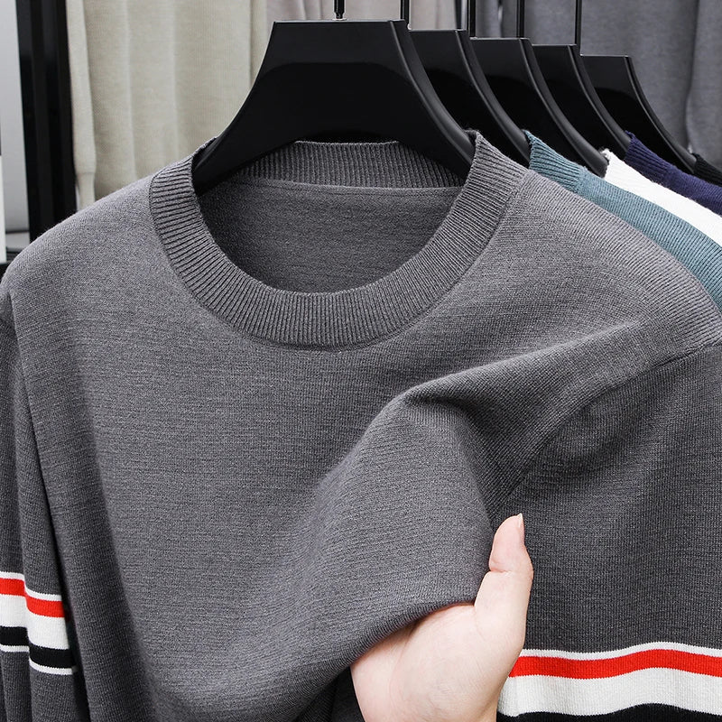 Designer Style Men Long Sleeved Knitted Sweater Stripes Color Blocking Keep Warm Soft Autumn Winter New Casual Fashion Pullover