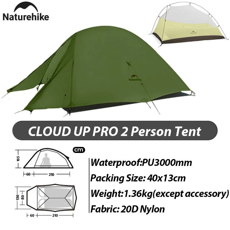 Naturehike Cloud Up Pro Tent 1 2 Person 20D Ultralight Portable Waterproof Camping Tent Outdoor Hiking Travel Backpacking Tent