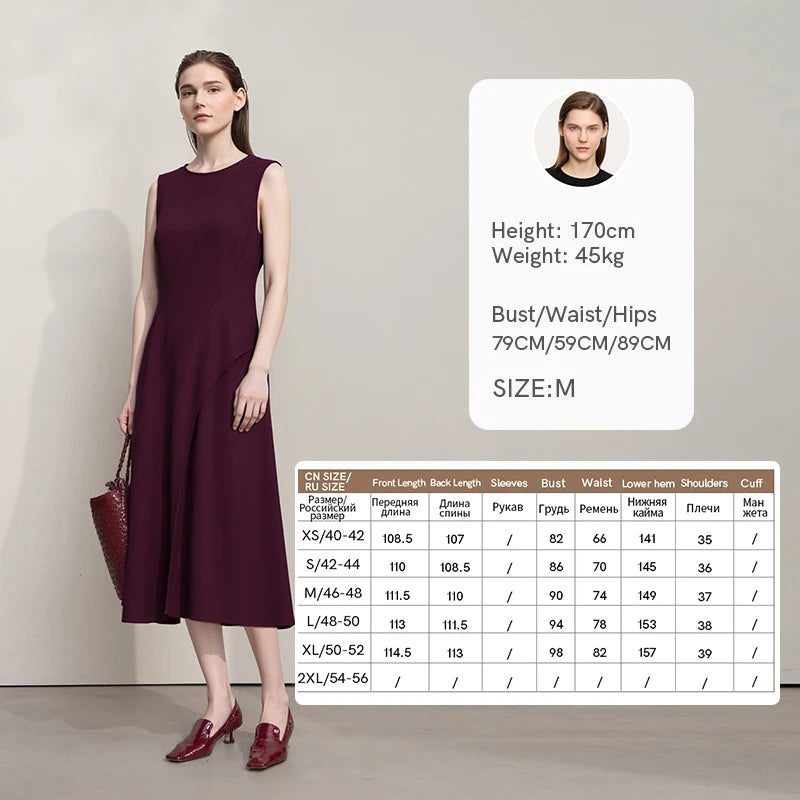 Amii Women's Sleeveless Dress 2026 Summer New Round Neck Fitted Waist With Slit Elegant Casual Midi Dress For Women 12642063