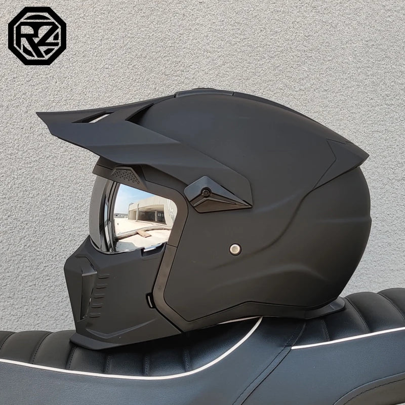 ORZ approves high-quality retro motorcycle helmet modular multifunctional combination helmet Black Warrior off-road full helmet