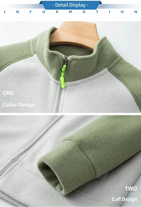 Standing collar zipper fleece sweater long-sleeved warm coat double-faced fleece with color-blocked lamb fur pullover cardigan