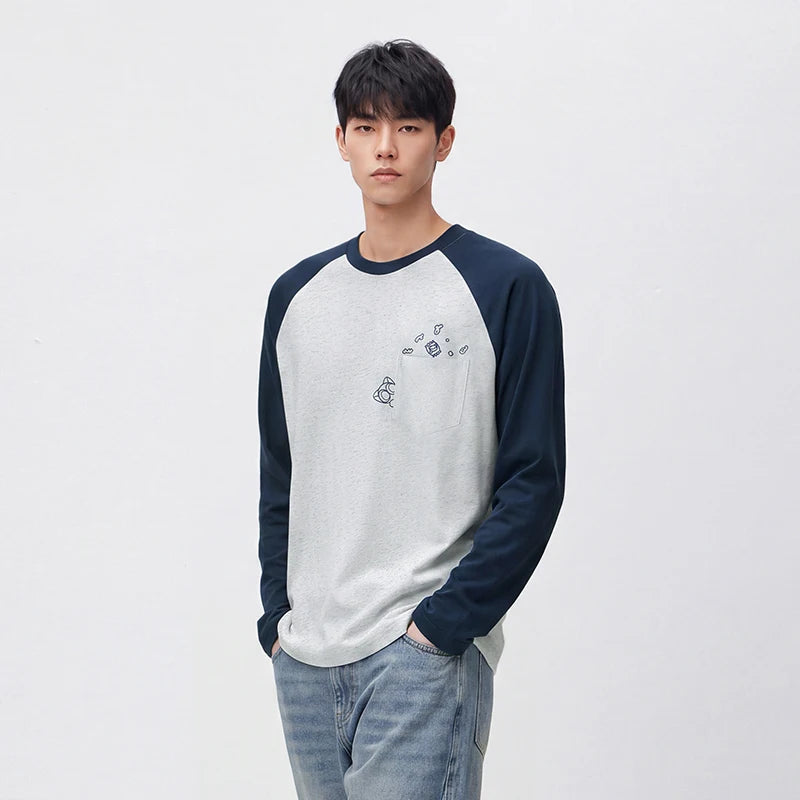 Semir Men Tshirt Long Sleeve Raglan Sleeve Retro College Style 2026 Autumn Couple Pullover Casual Everyday Top Daily