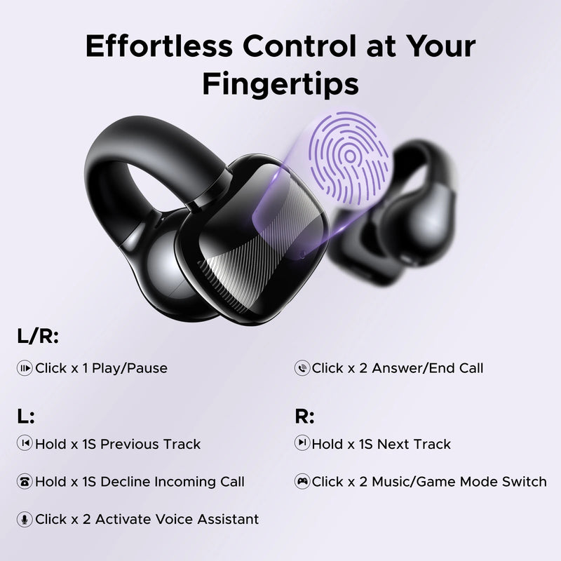 Open Ear Clip Wireless Earphones Bluetooth Earbuds Sports Headphones 30H AI Call Noise Cancellation Playtime