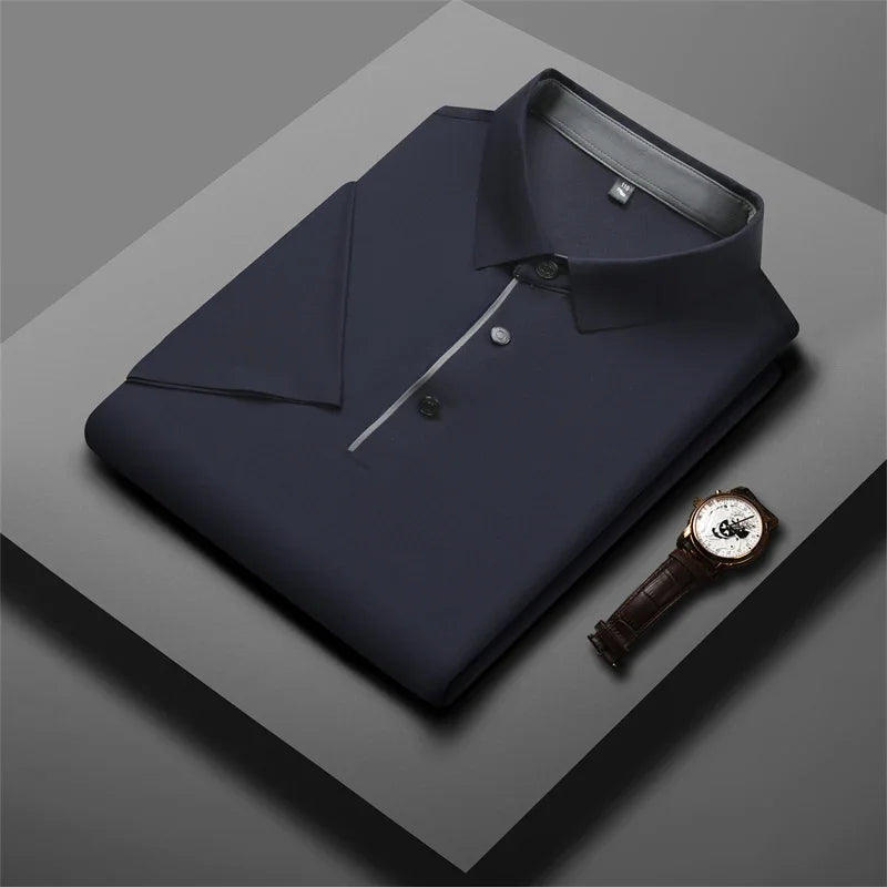 Seamless Golf Shirt, Men's Short-Sleeved Shirt, Slim Fit Summer Business Gentleman Men's Polo Shirt  2024, High-End Knitwear