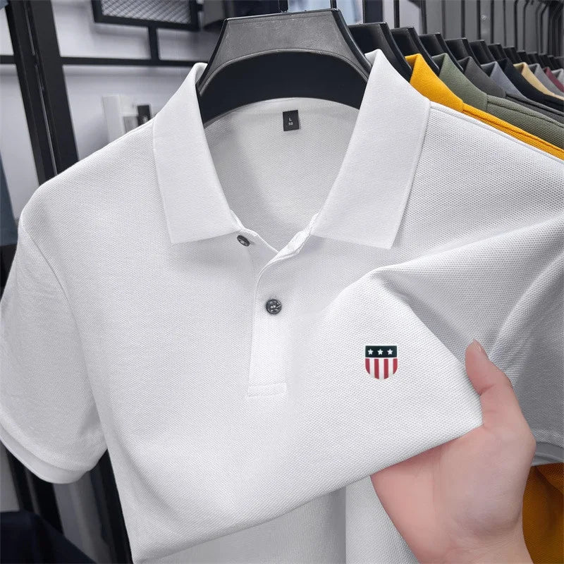 High-End Luxury Man T-Shirt Polo Shirt Lapel Button Pattern Printing Various Colors British Style Summer Leisure Golf Men's Wear