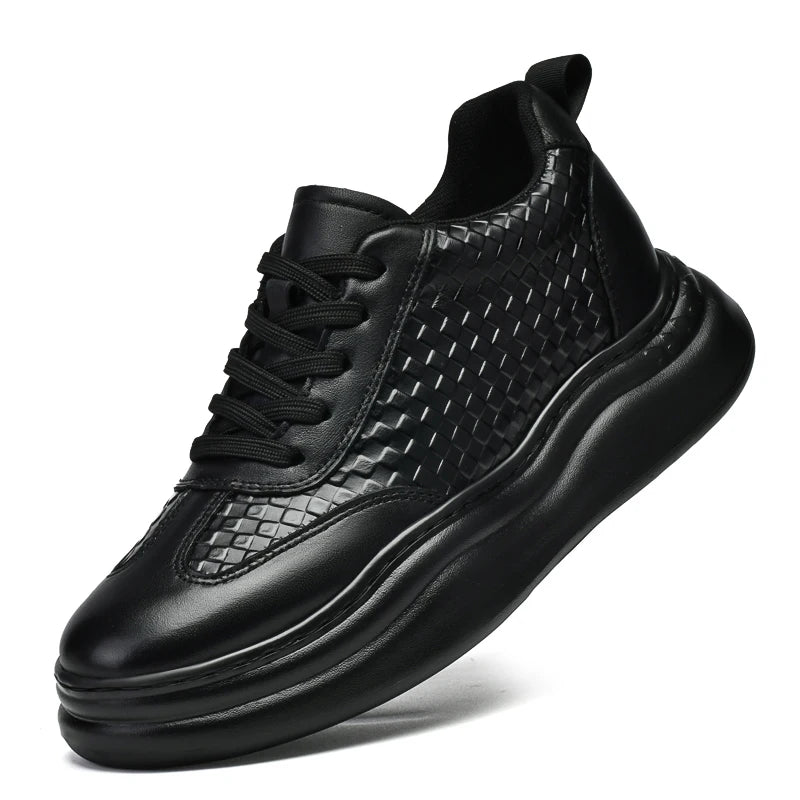 7cm Elevator Shoes For Men Black White Height Increasing Shoes Leather Casual Sneakers Inner Heightening Insoles 3.5CM