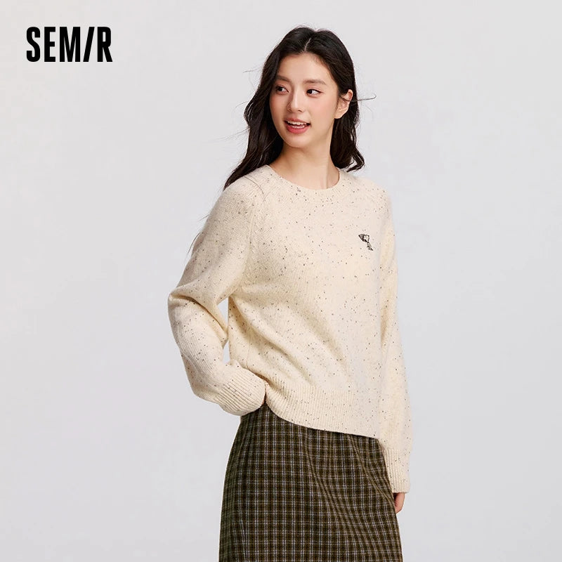 Semir Wool Blend Sweater Knit Top Women Winter 2025 Raglan Sleeve Embroidered Round Neck Cozy Trend