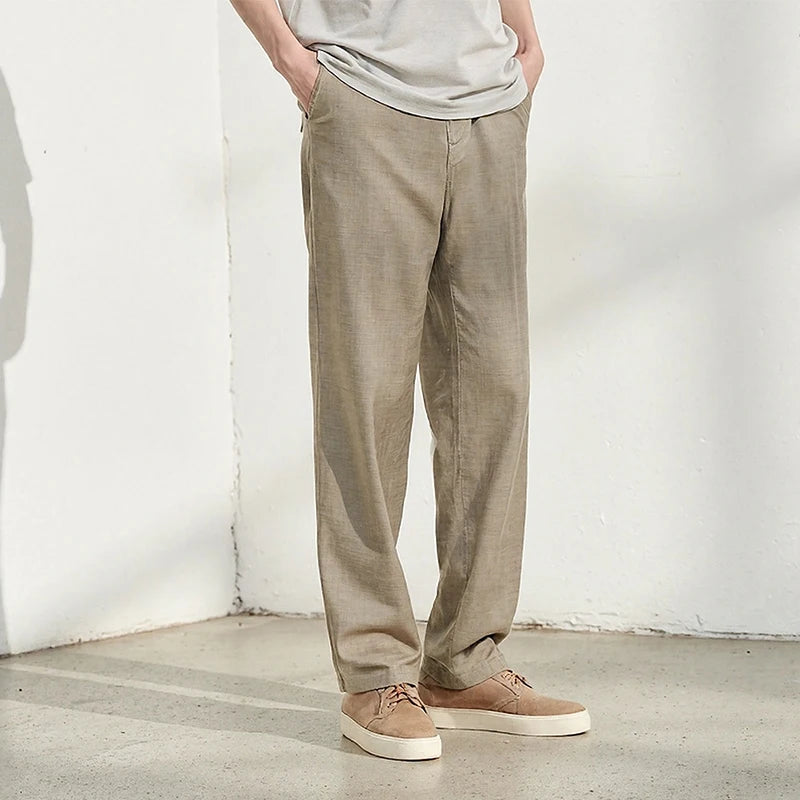 Semir Men Pants Cotton 2026 Linen Loose Fit Straight Solid Elastic Waist Urban Casual Everyday Style Soft Comfortable Daily