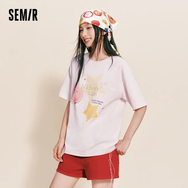 អាវយឺត Semir សម្រាប់នារី ធ្វើពីកប្បាស លំនាំផ្លែឈើ ប្រវែងមធ្យម រលុង អាវយឺត Lazy Sweet រដូវក្តៅ ឆ្នាំ២០២៦ អាវធម្មតា