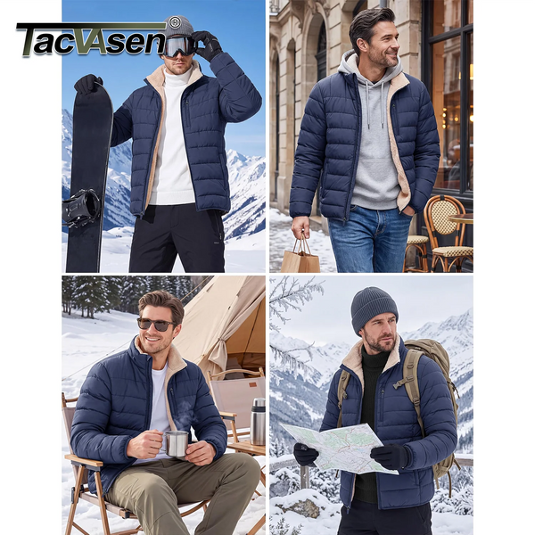 TACVASEN Puffer Jacket for Men Sherpa Lined Warm Winter Coat Insulated Water Resistant Windproof Casual Travel 4 Pockets Outwear