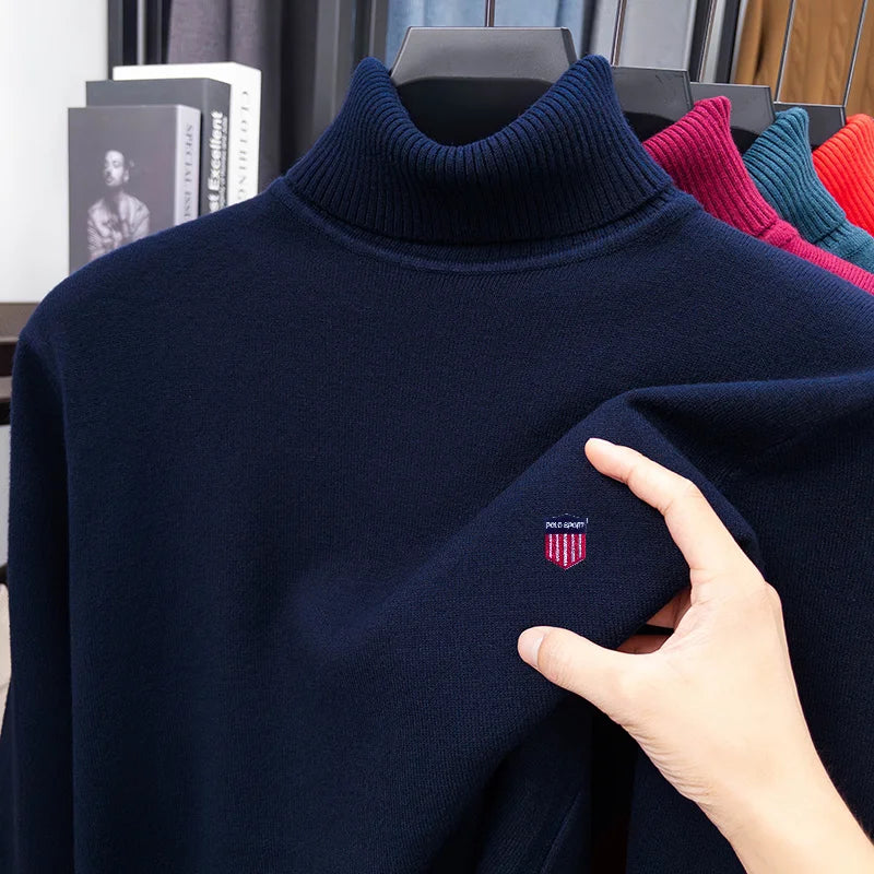 Best Seller Men Long-Sleeved Knitwear High Neck Letter Embroidery Autumn Winter New Comfort Pullover Leisure Versatile Men'sWear