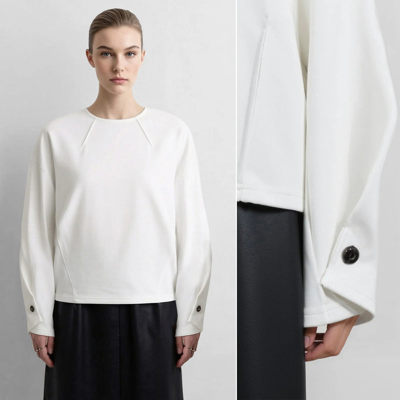 Amii Women Sweatshirts Round Neck Drop Shoulder Long Sleeve Zipper Cotton 2026 Autumn Office Oversized Tops For Woman 12643038