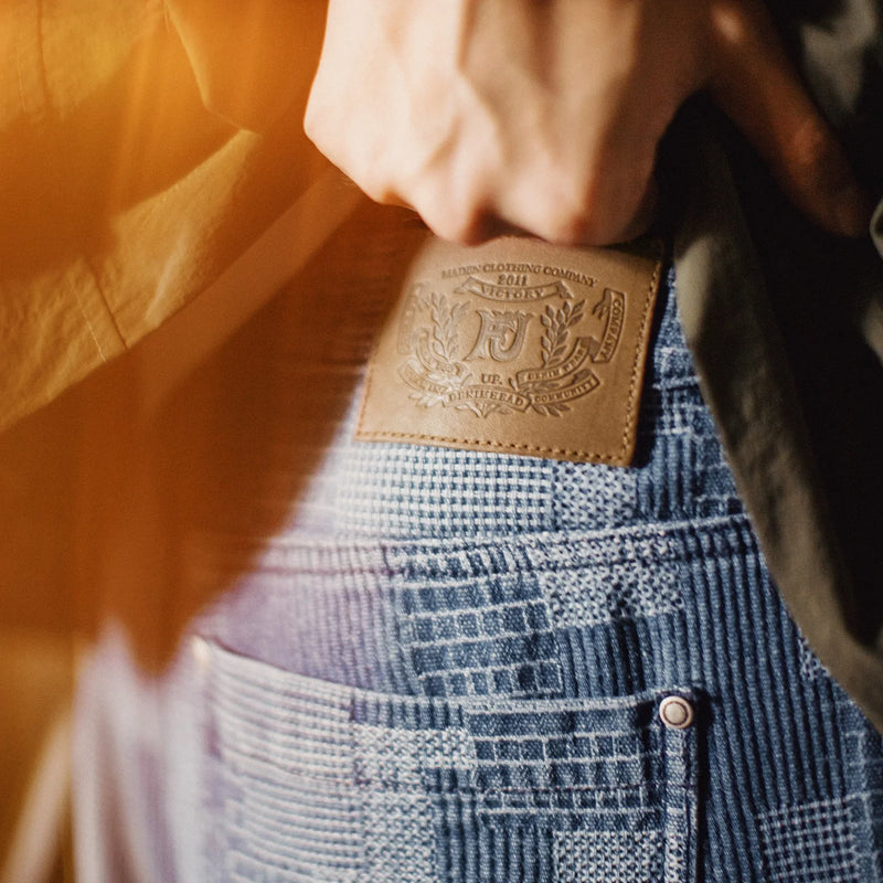 ខោខូវប៊យ Maden របស់បុរស Vintage Boro Jacquard Washed Denim Pants Baggy Harajuku Wide Leg Loose Patchwork Long Pants Casual Men Spring
