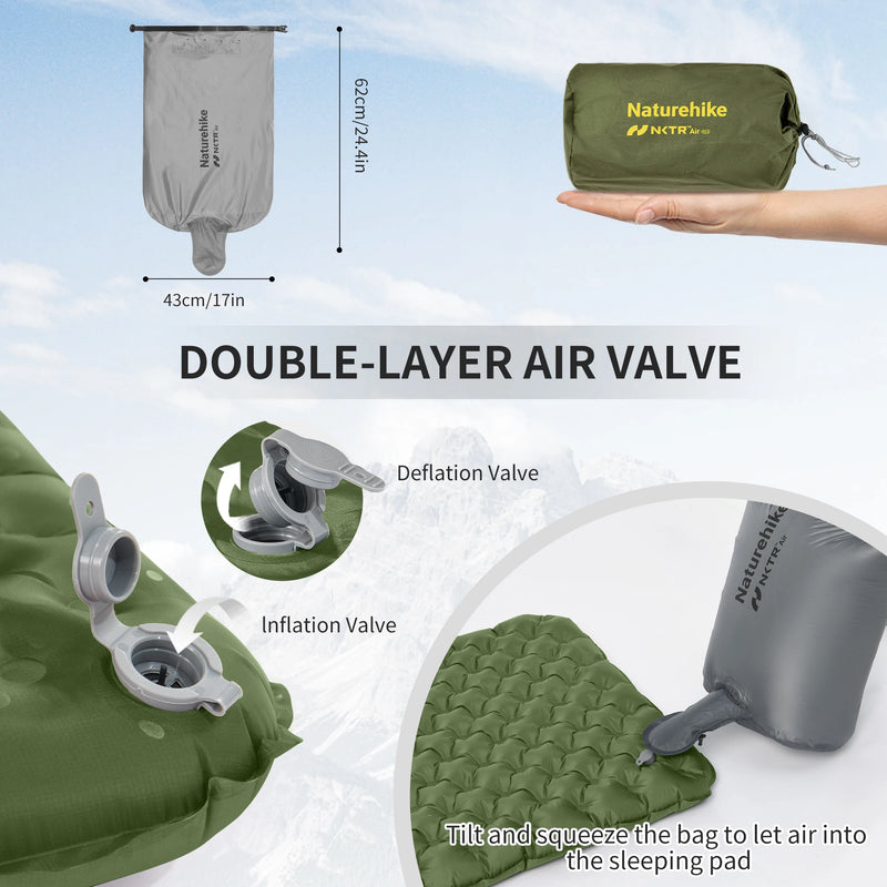 Naturehike 4.6 R Value Ultralight Air Mattress Camping Hiking Climbing Sleeping Pad Outdoor Inflatable Mat Cushion With Air Bag