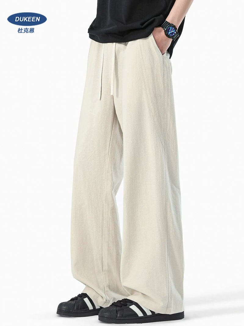 DUKEEN Men's Tencel Lyocell Wide Leg Pants Summer Breathable Lightweight Loose Fit Straight Leg Casual Trousers