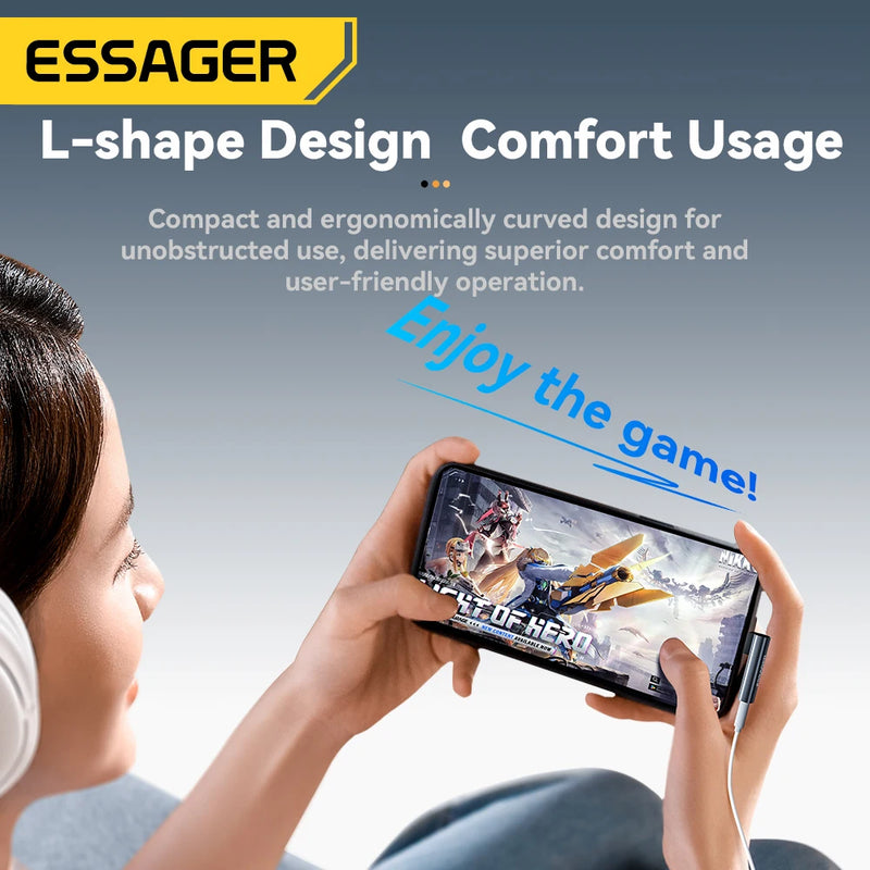 Essager L-shape Type-C to 3.5mm Jack Audio Adapter for iPhone 16 15 Samsung Lighting to 3.5mm Headphone Adapter for iPhone 14 1
