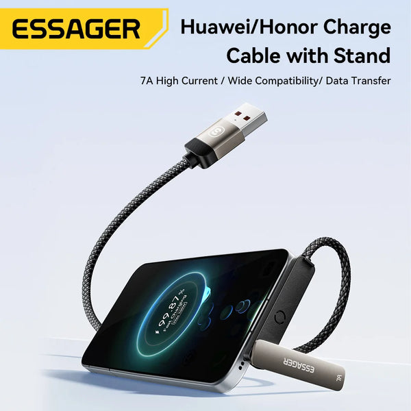 ខ្សែសាក Essager 2 ក្នុង 1 Elbow 7A USB Type C ជាមួយជើងទម្រទូរស័ព្ទ សម្រាប់ iPhone Realme Huawei 66W សាកថ្មលឿន សម្រាប់ Honor Samsung Oneplus