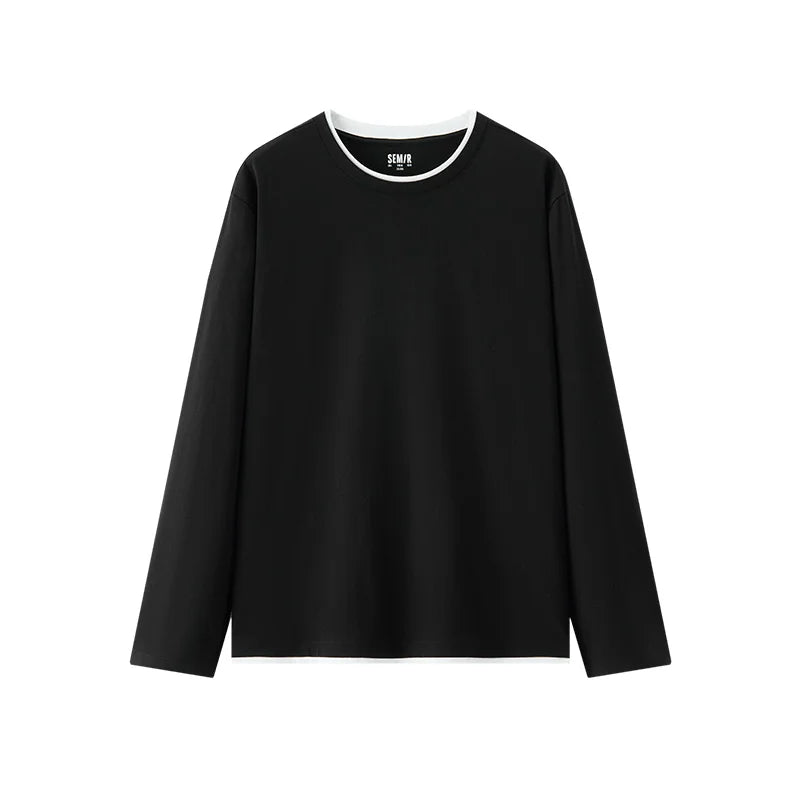 Semir Men Underwear Top Contrast Faux Two Piece Crew Neck Base Layer Home Casual Autumn Shirt Outdoor Wear 2026