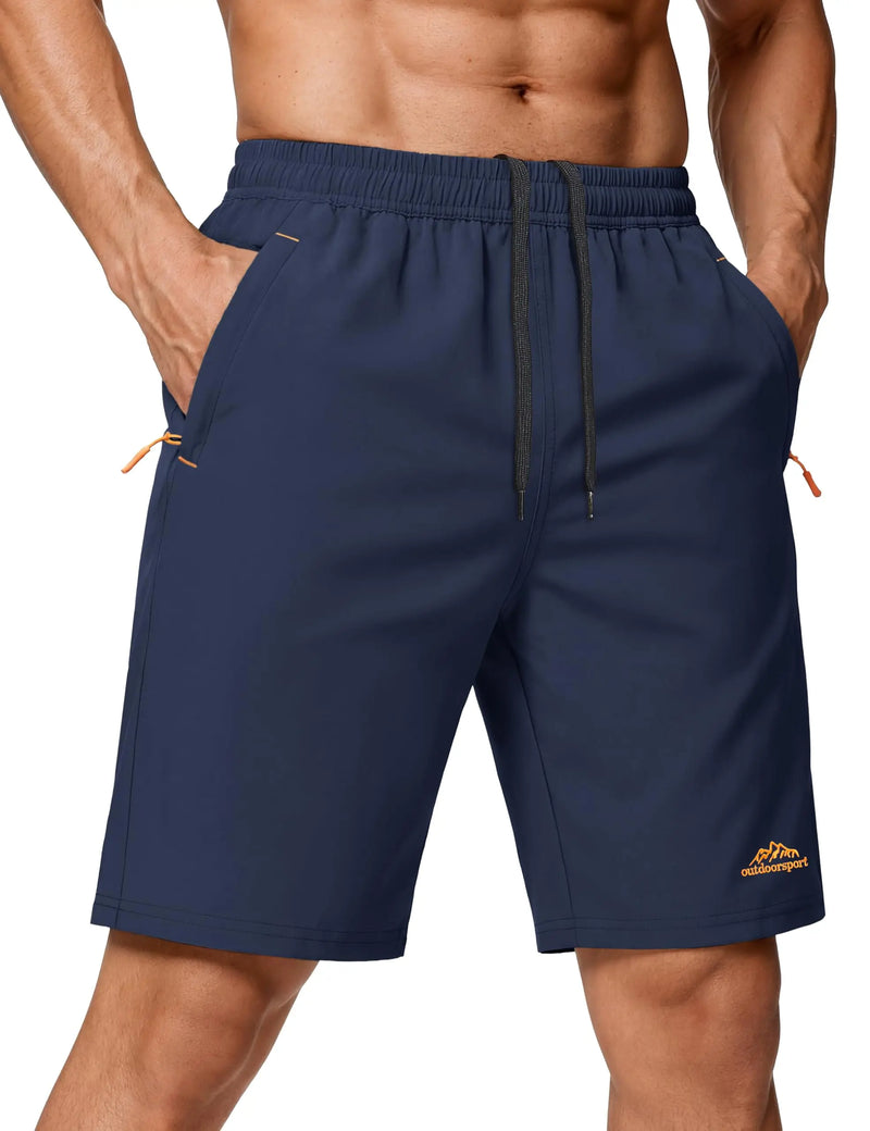 Men's 9" Quick Dry Running Gym Workout Shorts Lightweight Breathable Summer Shorts with 3 Zipper Pockets