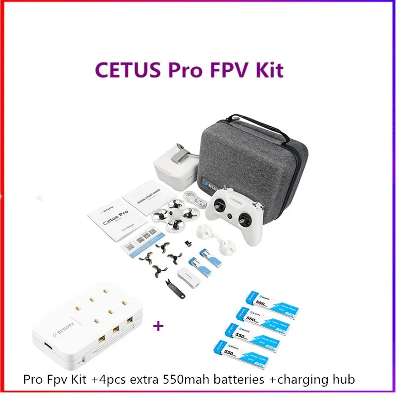 ឧបករណ៍បញ្ជូន BETAFPV Cetus Pro FPV ជាមួយម៉ូទ័រគ្មានជក់ VR02 វ៉ែនតា Literadio2 SE BT2.0 450mah 1S ថ្ម